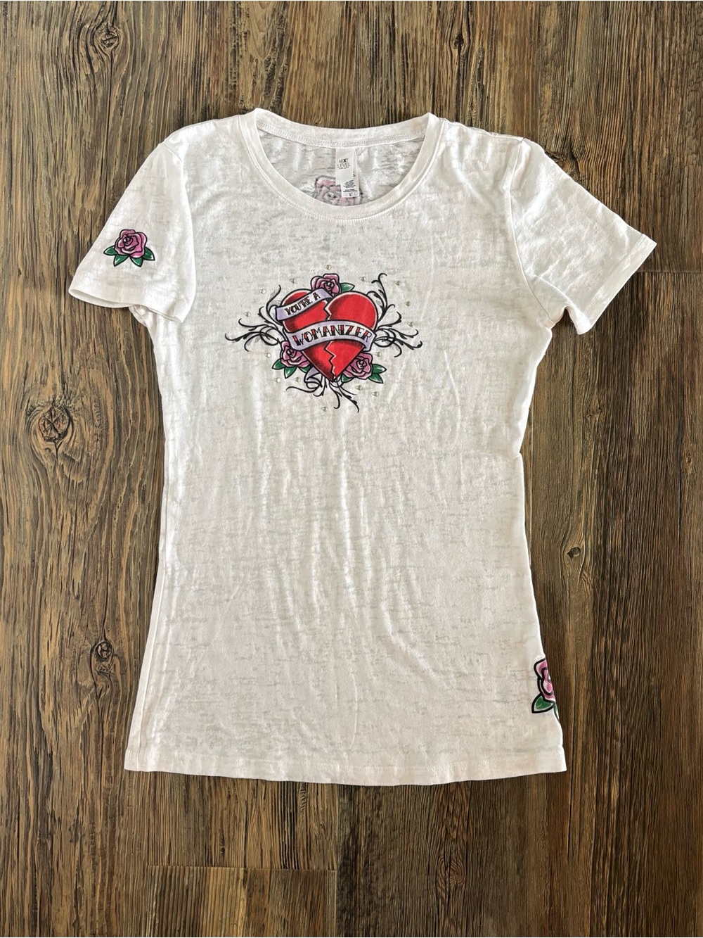 Next Level Britney Spears Womanizer S/S Tee Shirt Womens L White Rhinestones ‘09